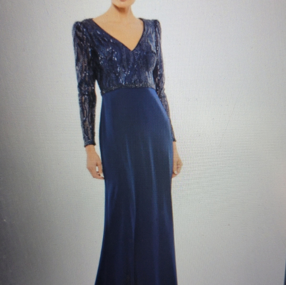 Mac Duggal Embellished Long Sleeve Bodice Column Evening Gown